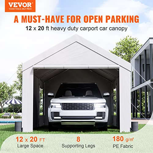 VEVOR Carport, Extra Large 12 x 20 ft Heavy Duty Car Canopy with Roll-up Ventilated Windows, Portable Garage with Removable Sidewalls, Waterproof UV Resistant All-Season Tarp for SUV, Truck, Boat