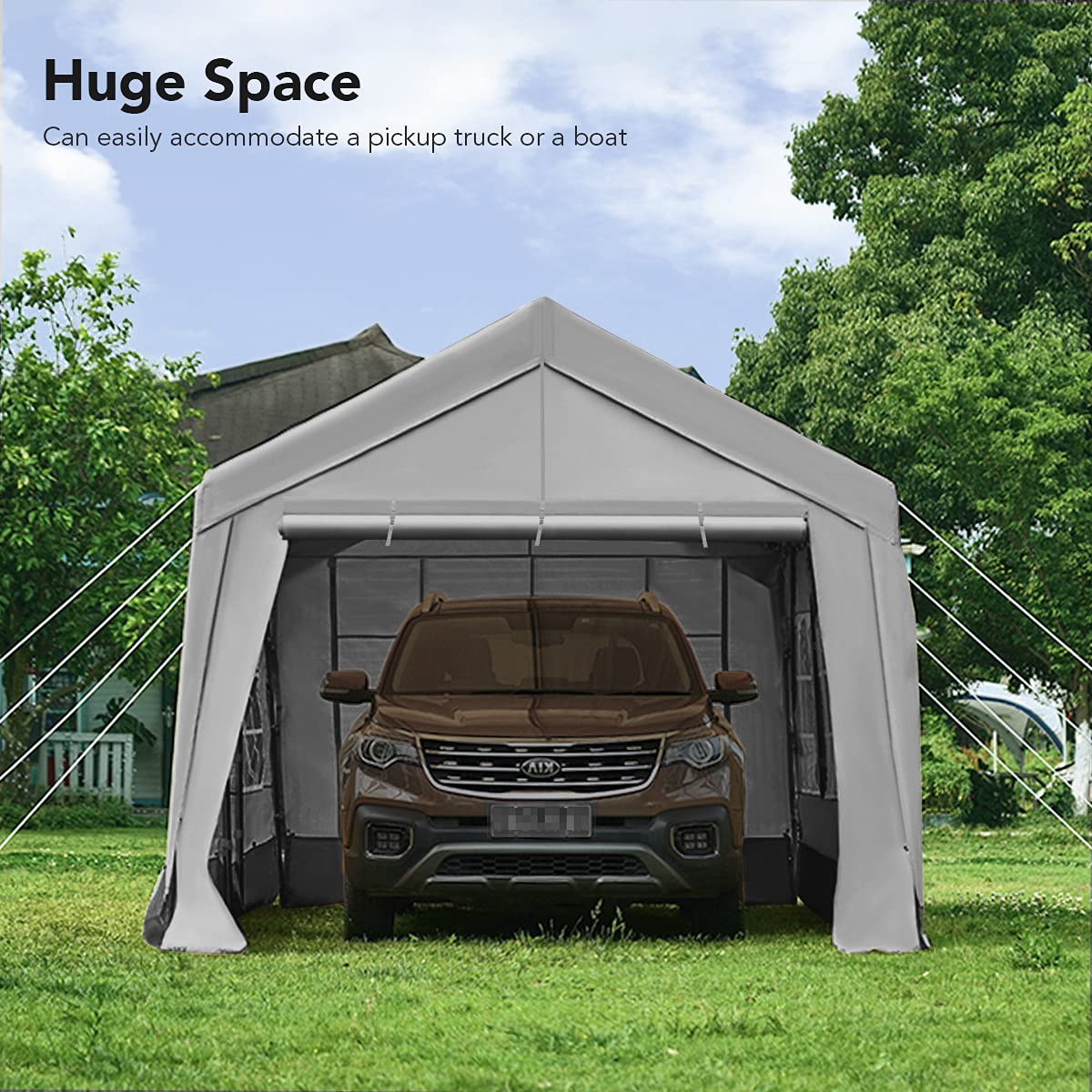 ADVANCE OUTDOOR 10x20 ft Heavy Duty Carport with Windows Sidewalls, Adjustable Height from 9.5 ft to 11 ft, Car Canopy Garage Party Tent Boat Shelter with 8 Reinforced Poles and 4 Sandbags, Gray