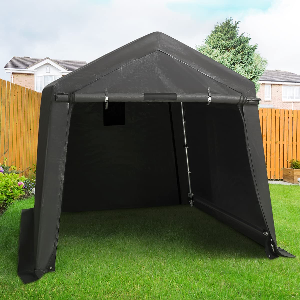 ADVANCE OUTDOOR 6X6 ft Storage Tent Outdoor Portable Shelter Shed with 2 Rolled up Zipper Doors & Vents Carport for Motorcycle Waterproof and UV Resistant Anti-Snow Portable Garage Kit Tent, Gray