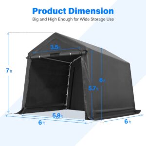 ADVANCE OUTDOOR 6X6 ft Storage Tent Outdoor Portable Shelter Shed with 2 Rolled up Zipper Doors & Vents Carport for Motorcycle Waterproof and UV Resistant Anti-Snow Portable Garage Kit Tent, Gray