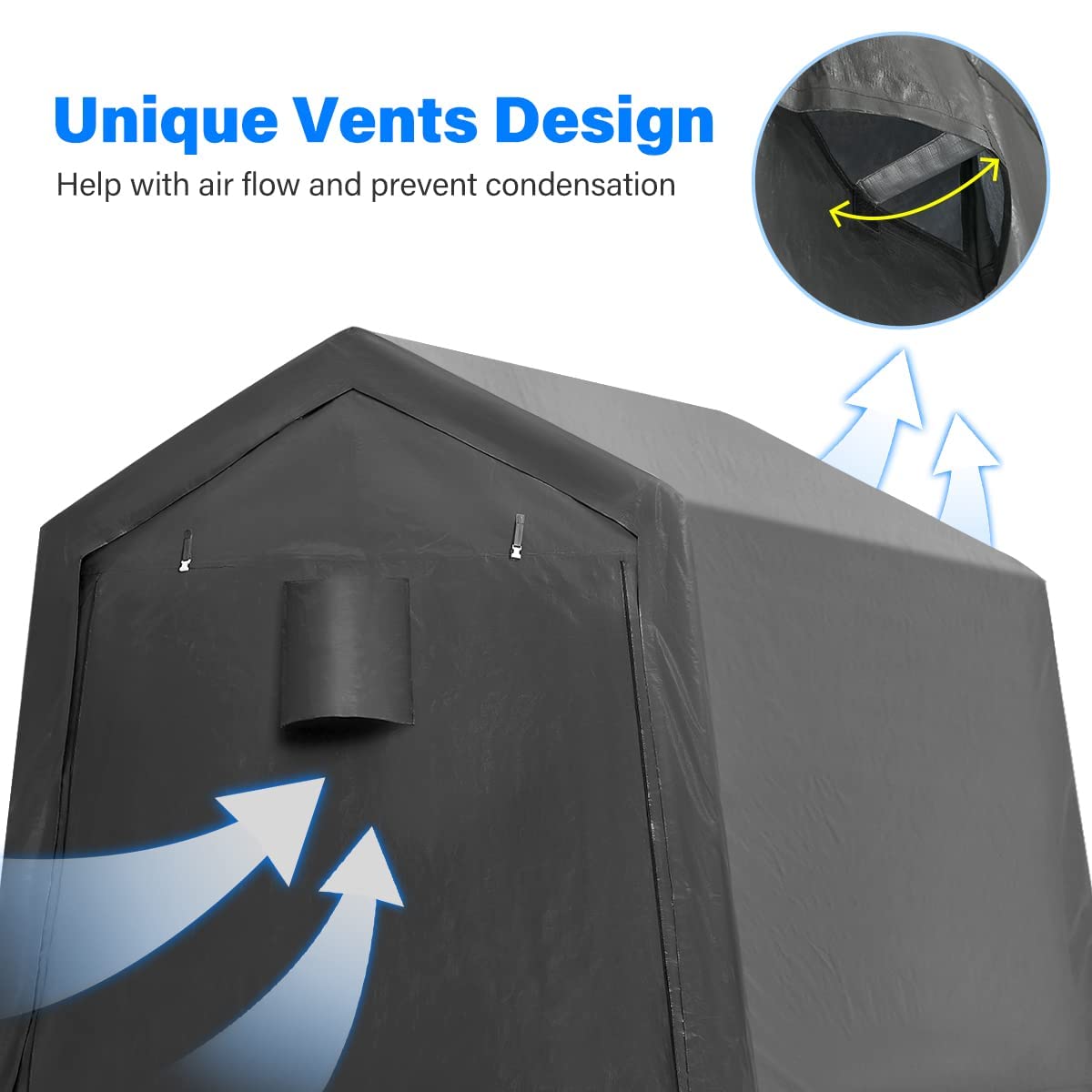 ADVANCE OUTDOOR 6X6 ft Storage Tent Outdoor Portable Shelter Shed with 2 Rolled up Zipper Doors & Vents Carport for Motorcycle Waterproof and UV Resistant Anti-Snow Portable Garage Kit Tent, Gray