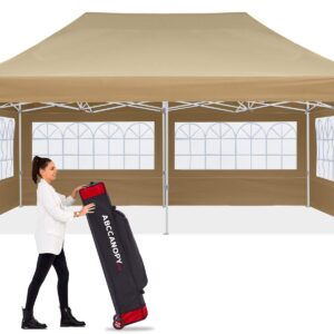 ABCCANOPY Outdoor Winter Gazebo 10x20, Premium Instant Pop Up Canopy Tent with Elegant Church Window,Snow and Rain Protection, Bonus Wheeled Bag,Beige