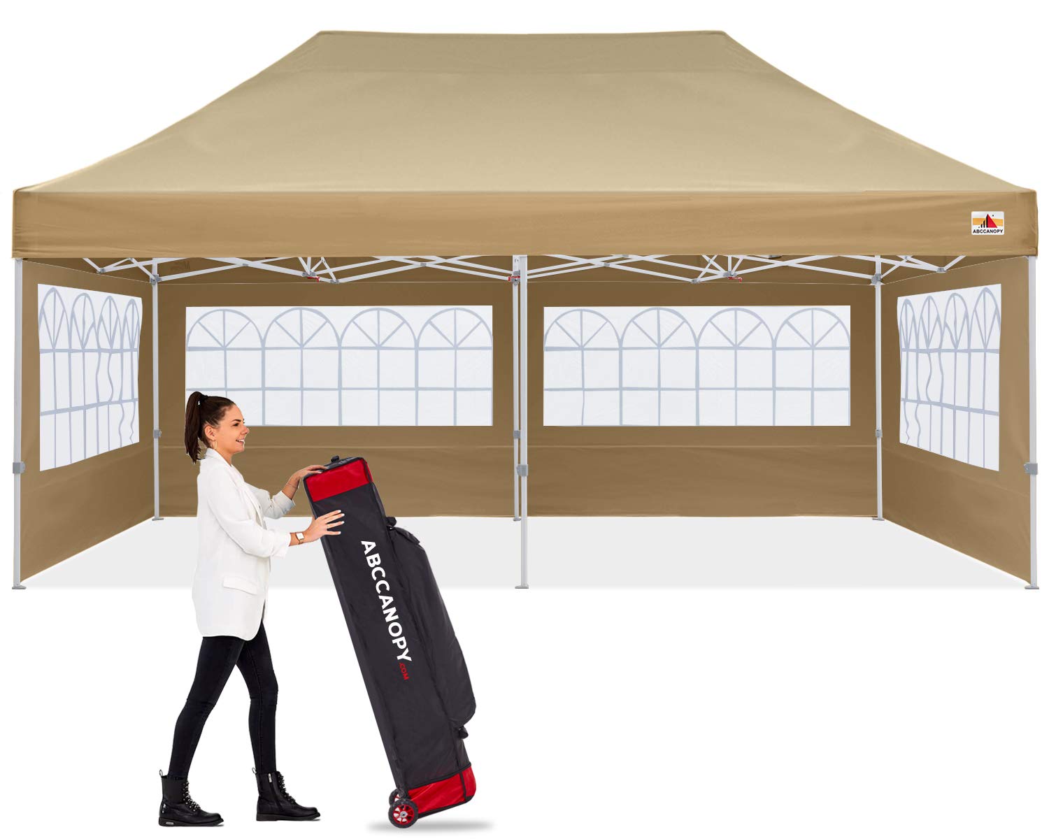 ABCCANOPY Outdoor Winter Gazebo 10x20, Premium Instant Pop Up Canopy Tent with Elegant Church Window,Snow and Rain Protection, Bonus Wheeled Bag,Beige