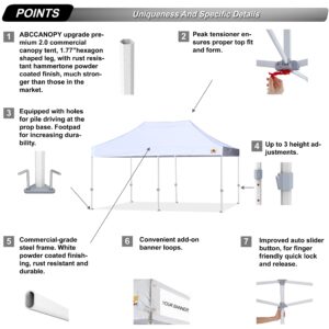 ABCCANOPY Commercial Pop Up Canopy Tent 10x20 Premium-Series, White