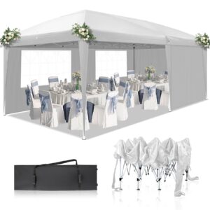 10'x20' Pop Up Canopy Tent with 4 Sidewalls, Heavy Duty Outdoor Party Tent with Carry Bag, Portable Commercial Instant Canopies and Folding Wedding Tent for Garden, Backyard, Patio (White)