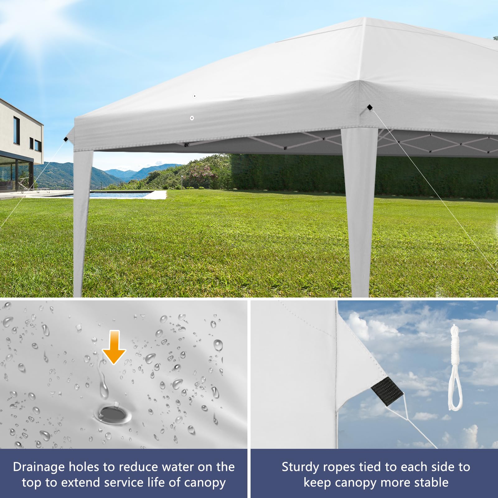 10'x20' Pop Up Canopy Tent with 4 Sidewalls, Heavy Duty Outdoor Party Tent with Carry Bag, Portable Commercial Instant Canopies and Folding Wedding Tent for Garden, Backyard, Patio (White)