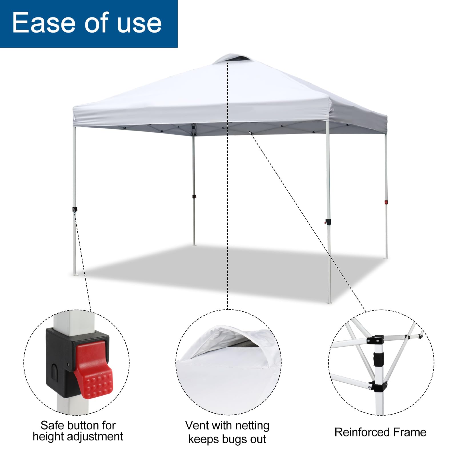 VINGLI 10x10 Pop Up Canopy Tent with Carry Bag and Sandbags, Outdoor Gazebo Canopy Tent 10x10 Party Tent Commercial Canopy (White)