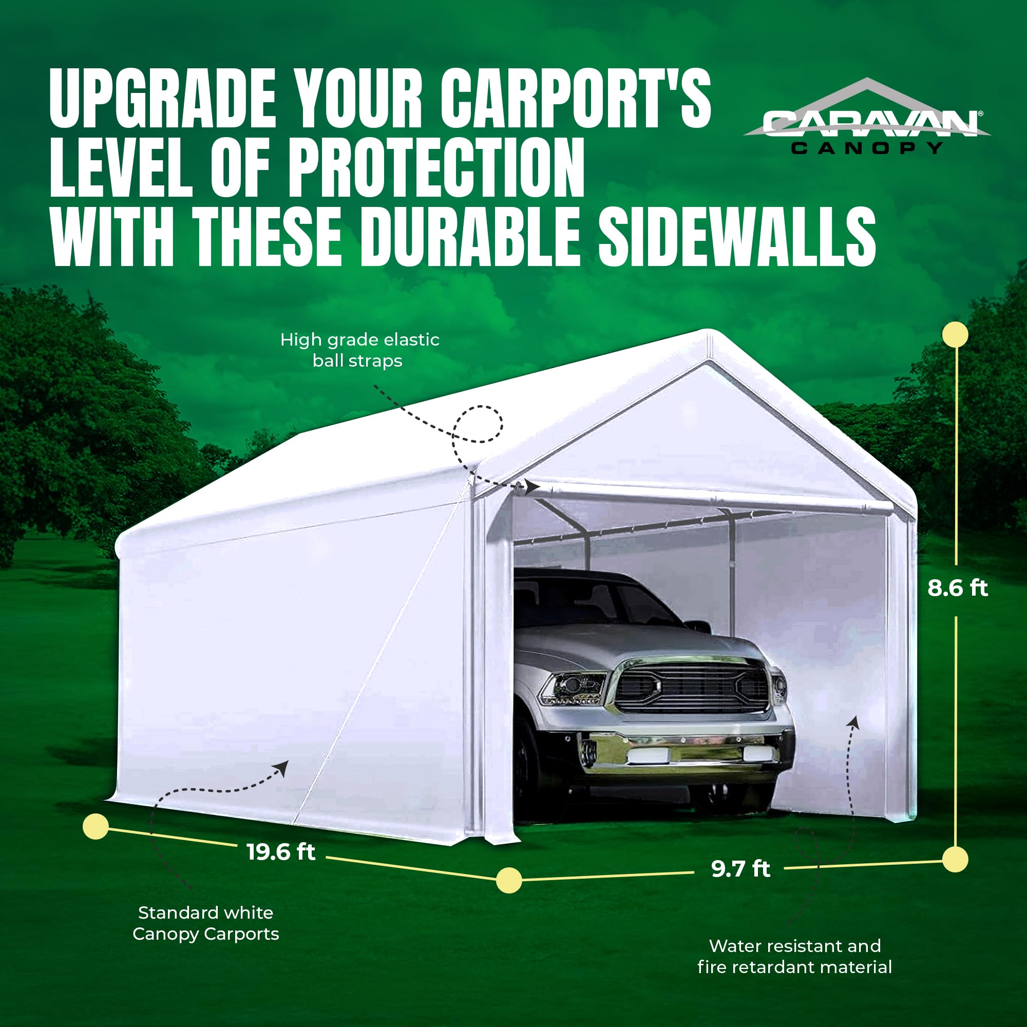 Caravan Canopy Domain 10 x 20 Foot Durable Portable Garage Carport Canopy Car Tent Sidewalls with Dual Zippers & Roll Up Door, Black (Sidewalls Only)