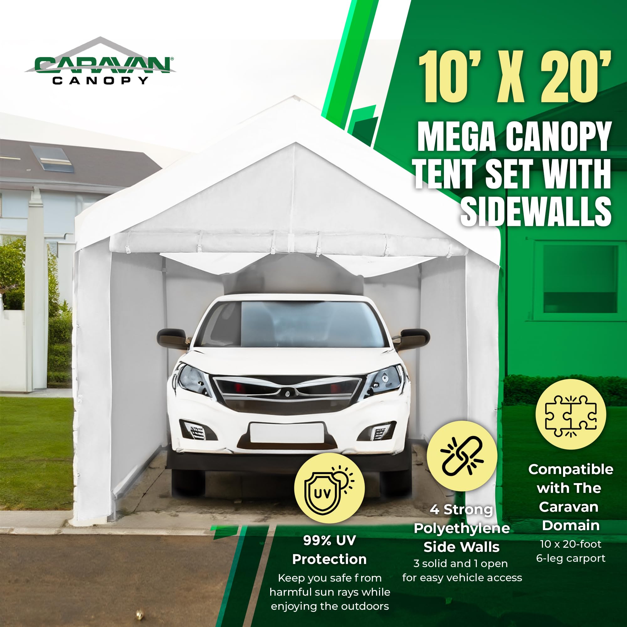 Caravan Canopy Domain 10 x 20 Foot Durable Portable Garage Carport Canopy Car Tent Sidewalls with Dual Zippers & Roll Up Door, Black (Sidewalls Only)