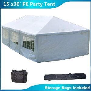 DELTA 15'x30' WDMT PE Party Tent, Wedding Tent, Outdoor Event Canopy,Backyard Garden Shelter Gazebo,Galvanized Steel Frame,Metal Connectors,Carry Bags