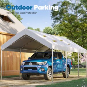 Quictent 10X20ft Heavy Duty Carport Car Canopy Galvanized Car Tent Outdoor Boat Shelter with Reinforced Steel Cables-White