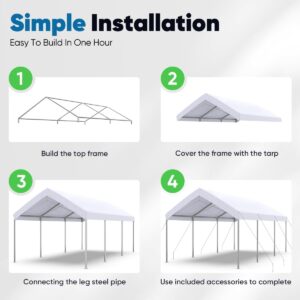 Quictent 10X20ft Heavy Duty Carport Car Canopy Galvanized Car Tent Outdoor Boat Shelter with Reinforced Steel Cables-White