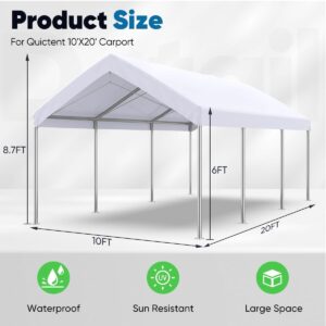 Quictent 10X20ft Heavy Duty Carport Car Canopy Galvanized Car Tent Outdoor Boat Shelter with Reinforced Steel Cables-White