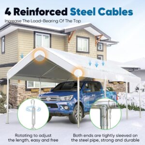 Quictent 10X20ft Heavy Duty Carport Car Canopy Galvanized Car Tent Outdoor Boat Shelter with Reinforced Steel Cables-White