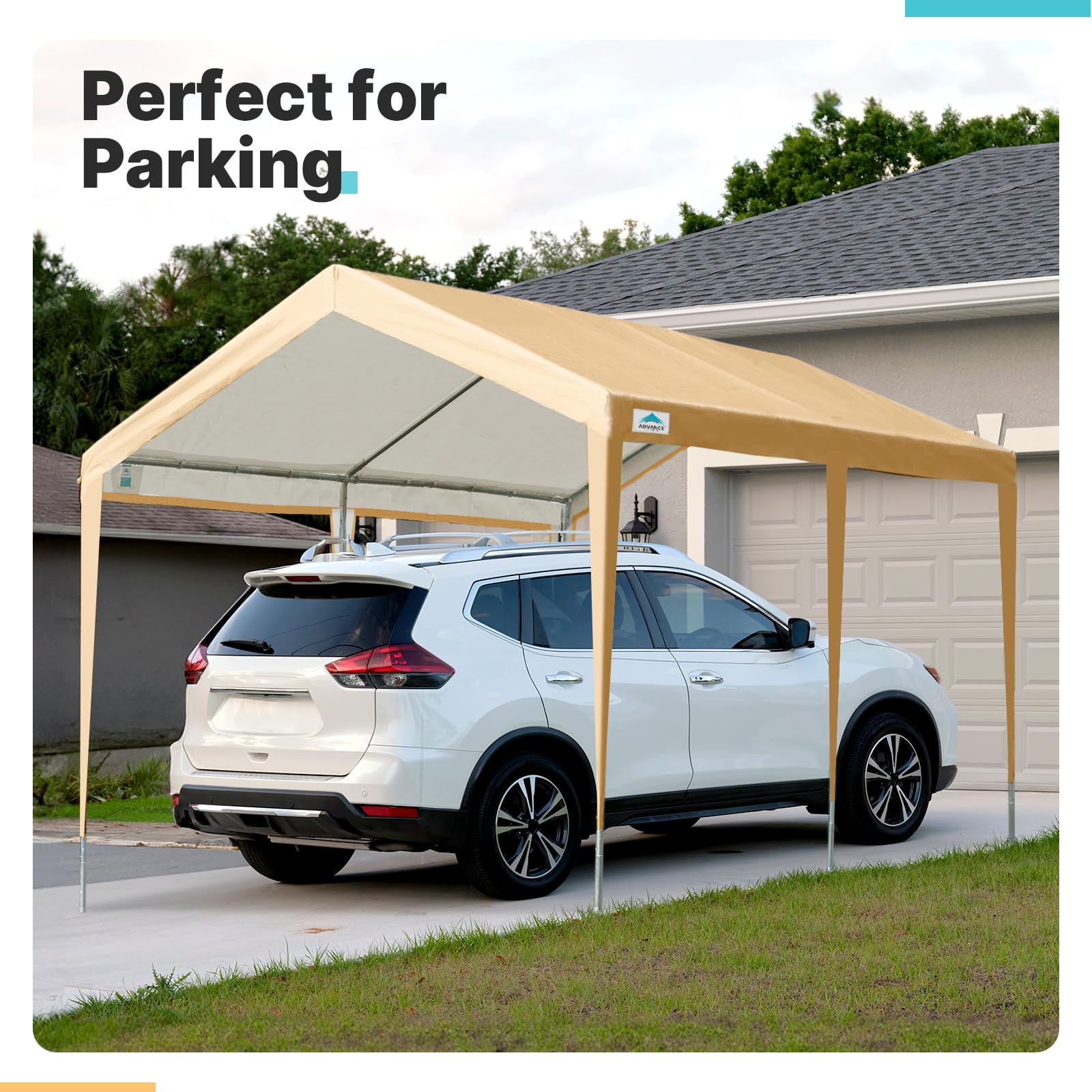 ADVANCE OUTDOOR Adjustable 10x20 ft Heavy Duty Carport Car Canopy Garage Boat Shelter Party Tent, Adjustable Height from 9.5 ft to 11 ft, Beige