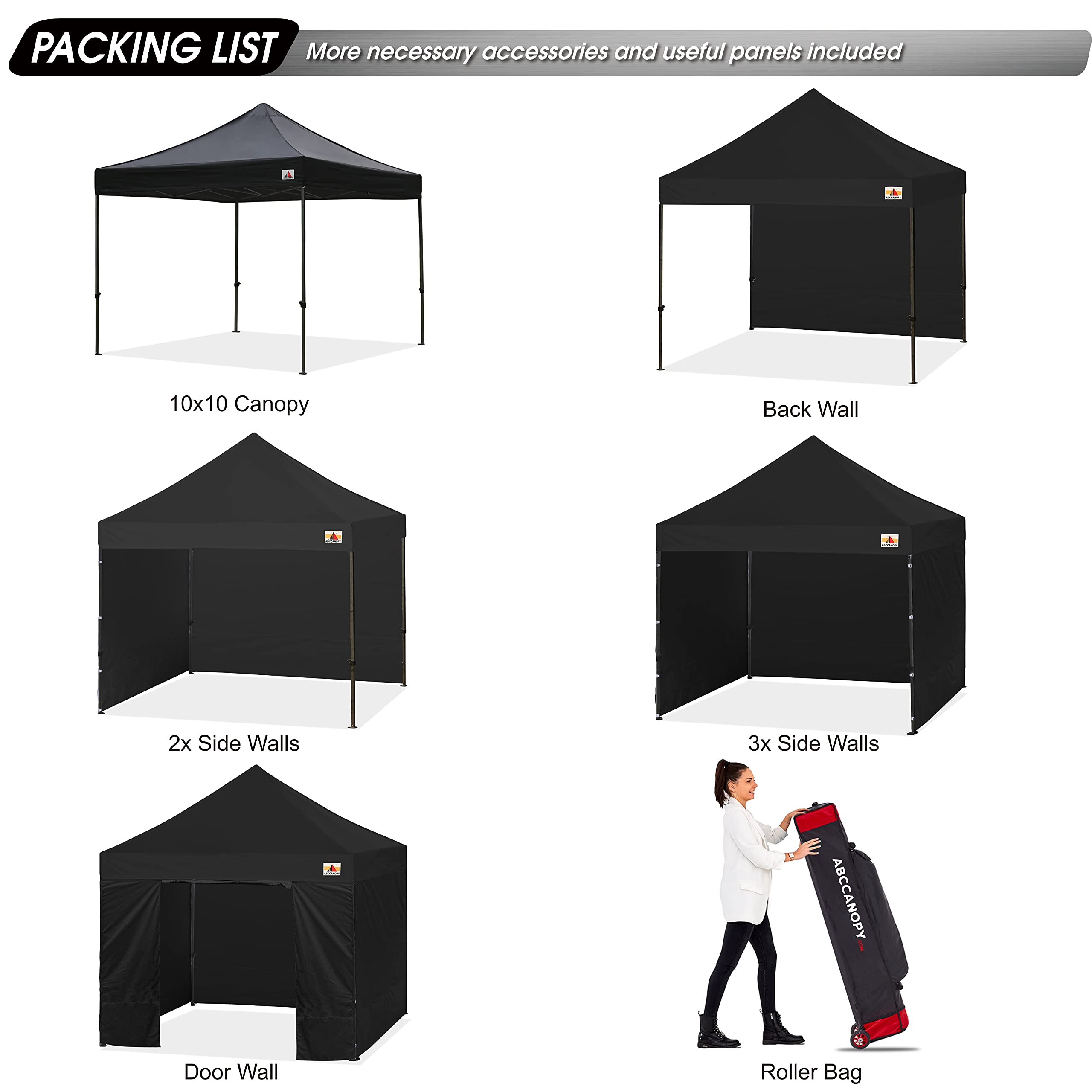 ABCCANOPY Heavy Duty Easy Pop up Canopy Tent with Sidewalls 10x10, Dull Black