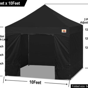 ABCCANOPY Heavy Duty Easy Pop up Canopy Tent with Sidewalls 10x10, Dull Black