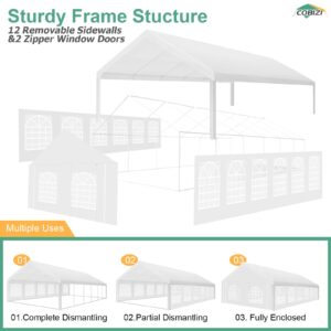 COBIZI 20x40ft Party Tent Heavy Duty, Wedding Tent, Event Tents For Parties, Carpas Para Fiestas With 8 Removable Sidewalls, 20x40 Tent with Built-in Sandbag, UV50+, Big Tent For Party, Carport, White