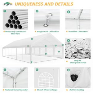 COBIZI 20x40ft Party Tent Heavy Duty, Wedding Tent, Event Tents For Parties, Carpas Para Fiestas With 8 Removable Sidewalls, 20x40 Tent with Built-in Sandbag, UV50+, Big Tent For Party, Carport, White