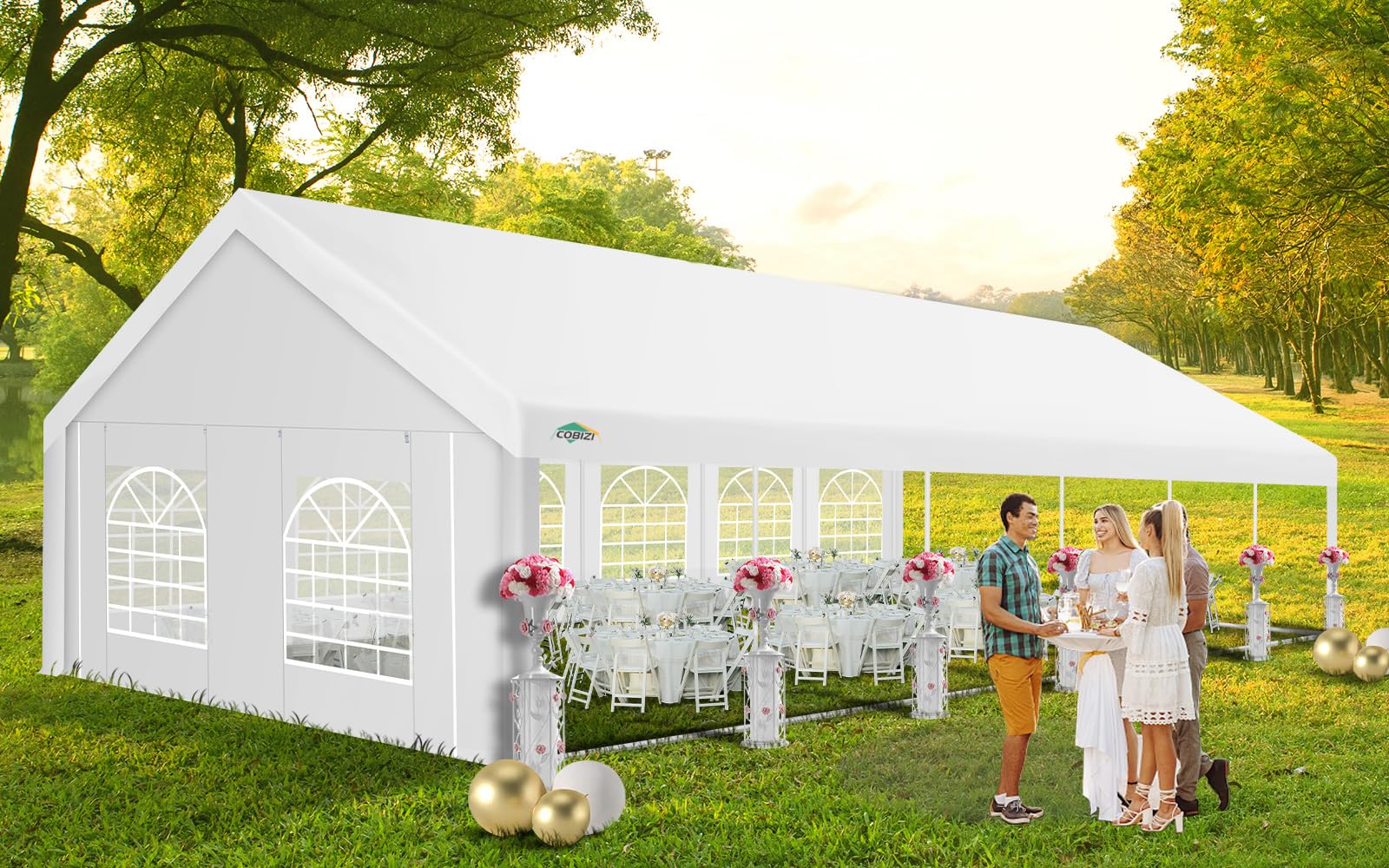 COBIZI 20x40ft Party Tent Heavy Duty, Wedding Tent, Event Tents For Parties, Carpas Para Fiestas With 8 Removable Sidewalls, 20x40 Tent with Built-in Sandbag, UV50+, Big Tent For Party, Carport, White