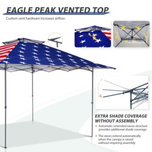 EAGLE PEAK 13x13 Straight Leg Pop Up Canopy Tent Instant Outdoor Canopy Easy Single Person Set-up Folding Shelter w/Auto Extending Eaves 169 Square Feet of Shade (American Flag)