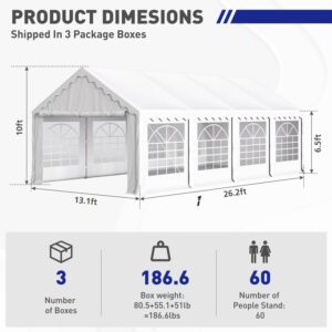 GREEN PARTY 13x26FT Party Tent Heavy Duty, Large Wedding Event Shelters with 3 Carry Bags & Removable Sidewalls, Outdoor Canopy Gazebo Commercial Tent for Carport Camping Garden Patio