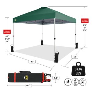 CROWN SHADES Canopy Tent, 10 x 10 Foot Portable Pop Up Outdoor Shelter with Easy 1 Push Center Lock, UV Protection, and Carry Bag, Forest Green