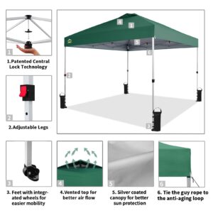 CROWN SHADES Canopy Tent, 10 x 10 Foot Portable Pop Up Outdoor Shelter with Easy 1 Push Center Lock, UV Protection, and Carry Bag, Forest Green