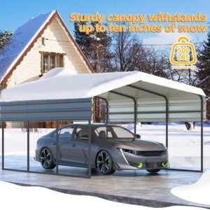 MELLCOM 12 x 20 ft Carport with Galvanized Steel Roof - 12' x 20' x 8.4' Multi-Use Shelter, Sturdy Metal Carport for Cars, Boats, and Tractors