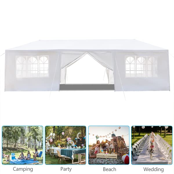 JOYSAND 10x30 Party Tent, Backyard Canopy Tent with 8 Removable Sidewalls & Transparent Windows, White Large Canopy Tent with Walls for Wedding, Birthday, Event, Garden