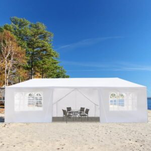 JOYSAND 10x30 Party Tent, Backyard Canopy Tent with 8 Removable Sidewalls & Transparent Windows, White Large Canopy Tent with Walls for Wedding, Birthday, Event, Garden