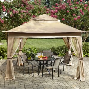 mastercanopy patio gazebo outdoor pop up gazebo with mesh walls (13x13, khaki)