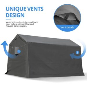 ADVANCE OUTDOOR 10x10 ft Heavy Duty Outdoor Patio Anti-Snow Portable Canopy Storage Shelter Shed Carport with 2 Roll up Zipper Doors & Vents for Snowmobile Garden Tools, Gray