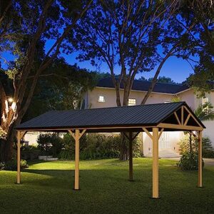 Domi 12' x 20' Hardtop Gazebo with Galvanized Steel Gable Roof, Pergola with Wood-Looking Aluminum Frame, Permanent Pavilion Outdoor Gazebo with Ceiling Hook for Deck Patio Lawn Yard Backyard Grill