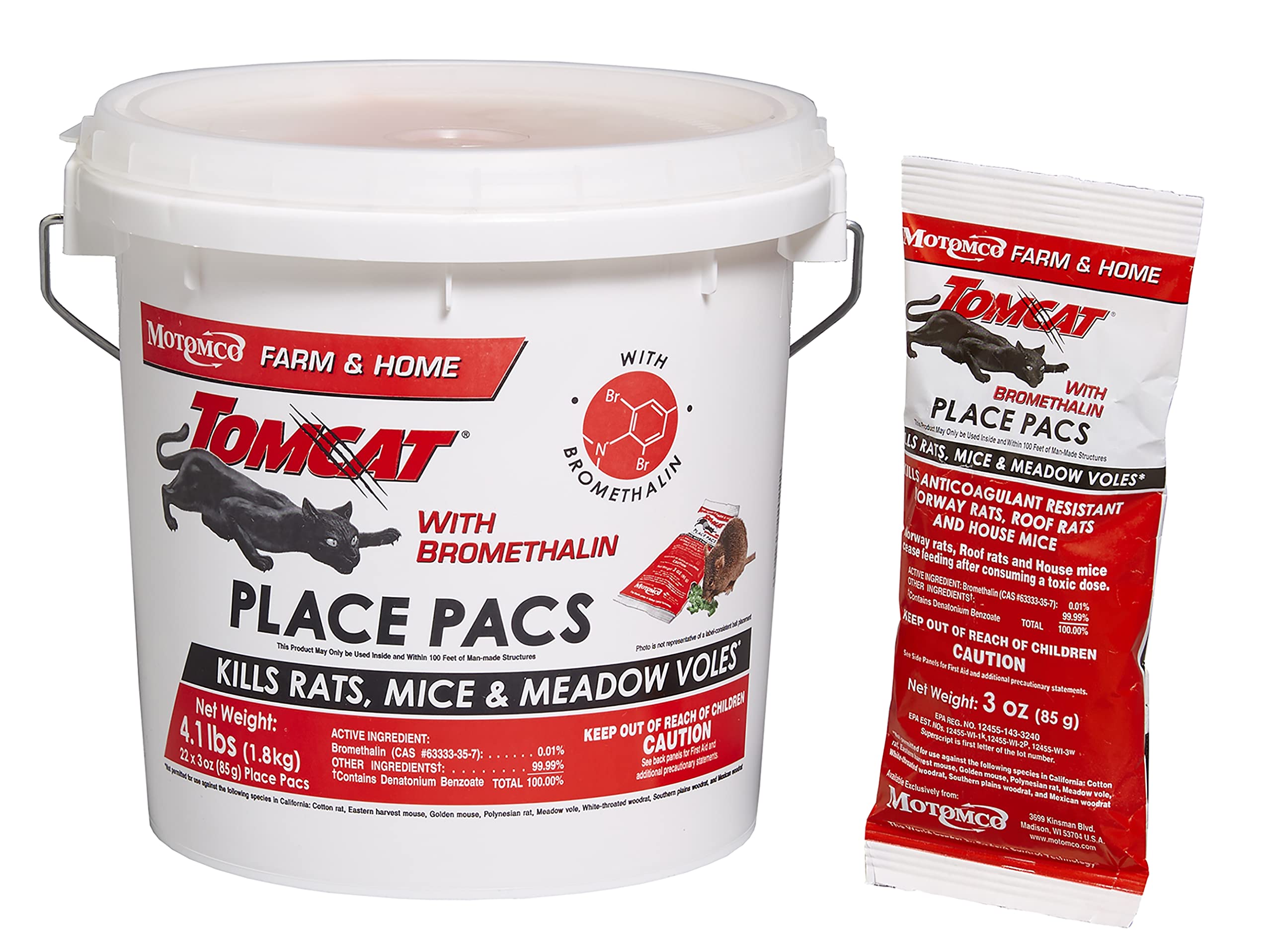 Tomcat Bromethalin Place Pacs Bait, Pest Control for Agricultural Buildings and Homes, Kill Rats and Mice