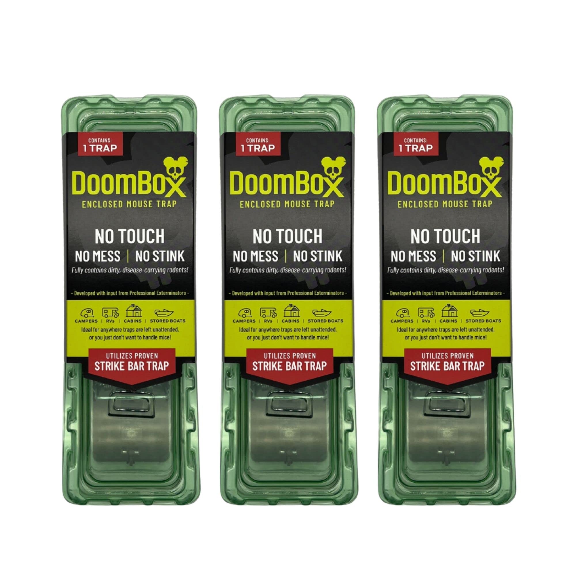 DoomBox™ Green Enclosed Mouse Trap | Keeps The Mess with The Mouse | Patented Click-It™ Closure Technology | Safe for Kids & Pets | Certified Child Resistant | Made in USA (3-Pack Green)