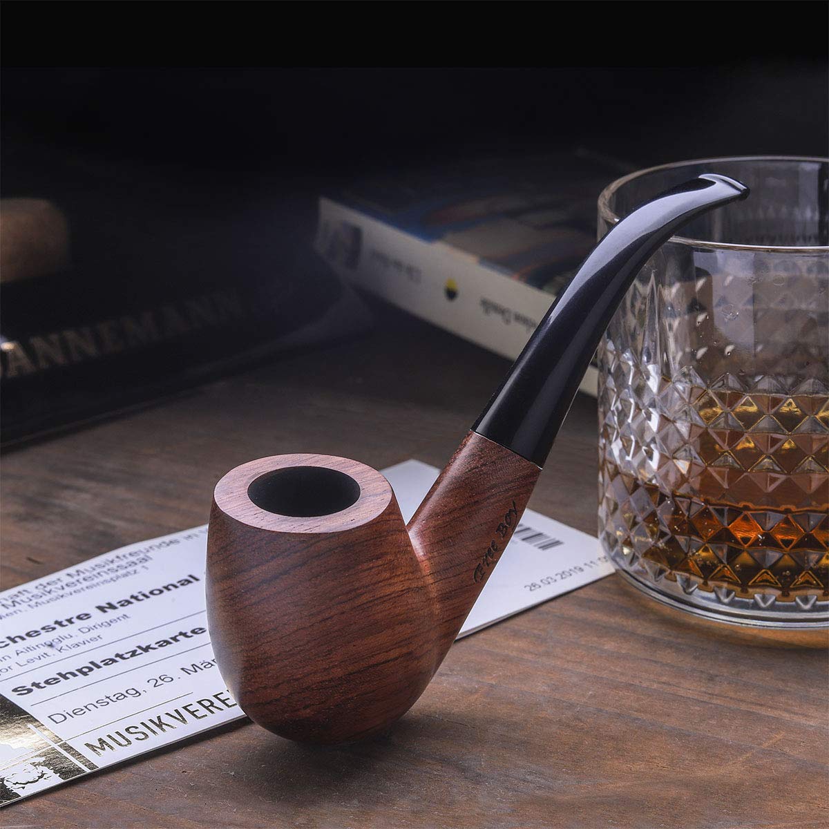 Free Boy Tobacco Pipe Handmade Wooden Bent Tobacco Pipe with Accessories