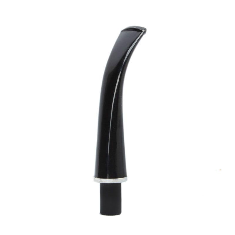 HEYSONG Tobacco Pipe Accessories Acrylic Stem Bent Tapered Style with Silver Decorative Ring Mouthpiece for DIY Fit 9mm Filters HSBE0110