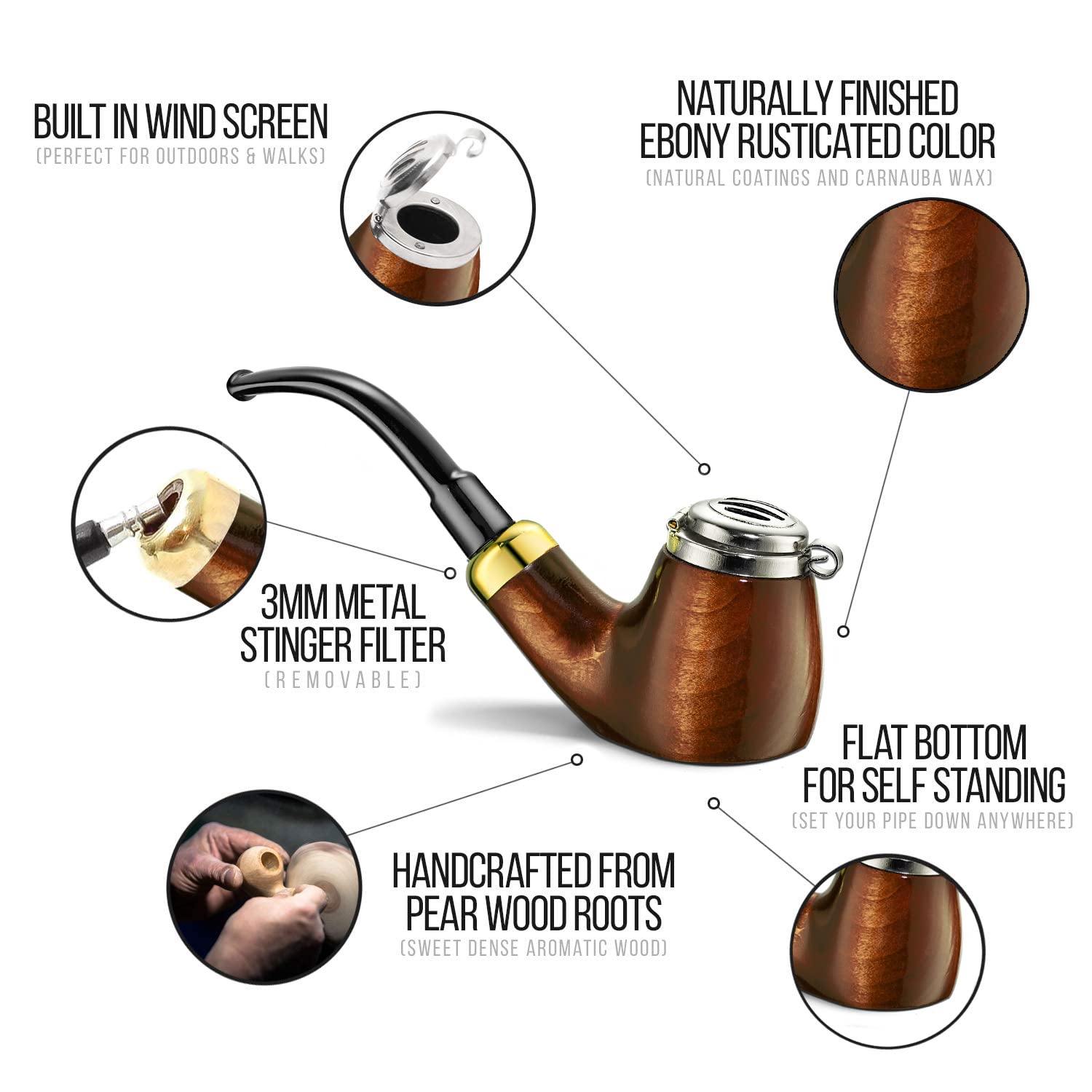 Mr. Brog Full Bent Smoking Pipe - Model No: 21 Old Army Brown - Pear Wood Roots - Hand Made (Brown #21)