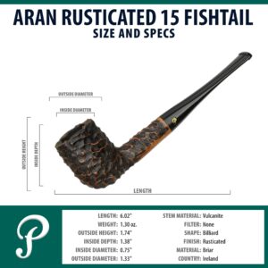 Peterson Pipes Aran - Mediterranean Briar Pipe, Handmade Wood Irish Pipe Hand Crafted in Ireland, Straight Billiard, No Filter, Fishtail, Rusticated, 15