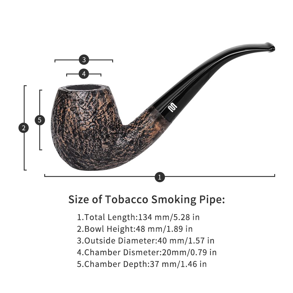 MUXIANG Pipe with Rusticated Finished,Bent Pipe Stem Cools The Tobacco Pipe and Easy to Clean AA0014S-PS2