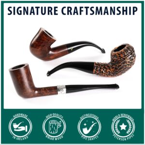 Peterson Pipes Aran - Mediterranean Briar Pipe, Handmade Wood Irish Pipe Hand Crafted in Ireland, Straight Apple, No Filter, Fishtail, Rusticated, 85