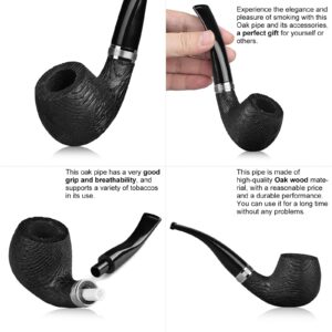 Joyoldelf Smoking Pipe, Bent Wooden Tobacco Pipe with Gift Box, Oak Tobacco Pipes for Smoking with Foldable & Stainless Steel Tobacco Pipe Stand, 9mm Pipe Filter and Smoking Accessories