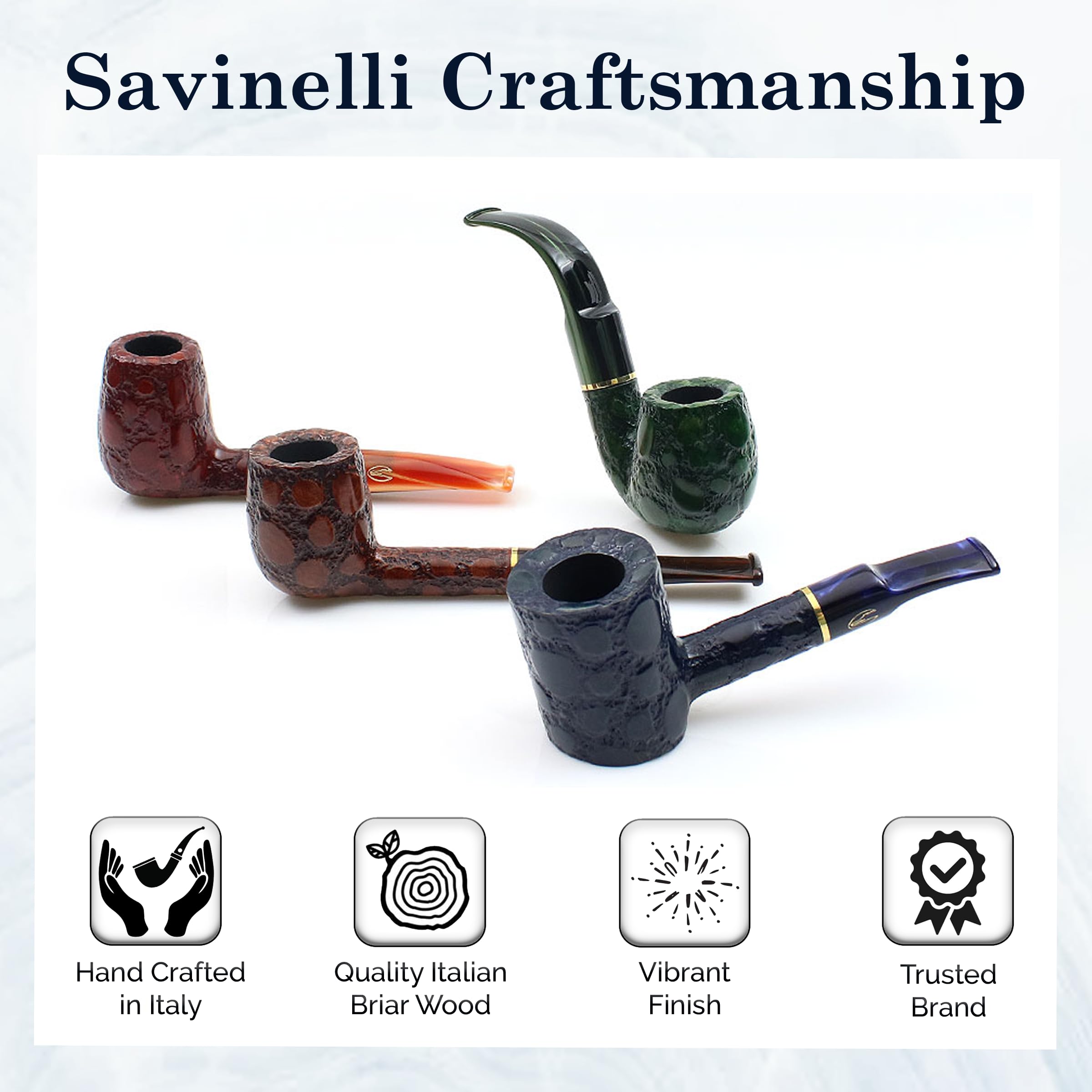 Alligator Savinelli Pipe - Briar Tobacco Pipe, Italian Artisan Pipe, Handmade Tobacco Pipe, Small Lightweight & Hand Crafted Wooden Tobacco Pipes, Straight Pipe, 6mm, Blue, 311 KS