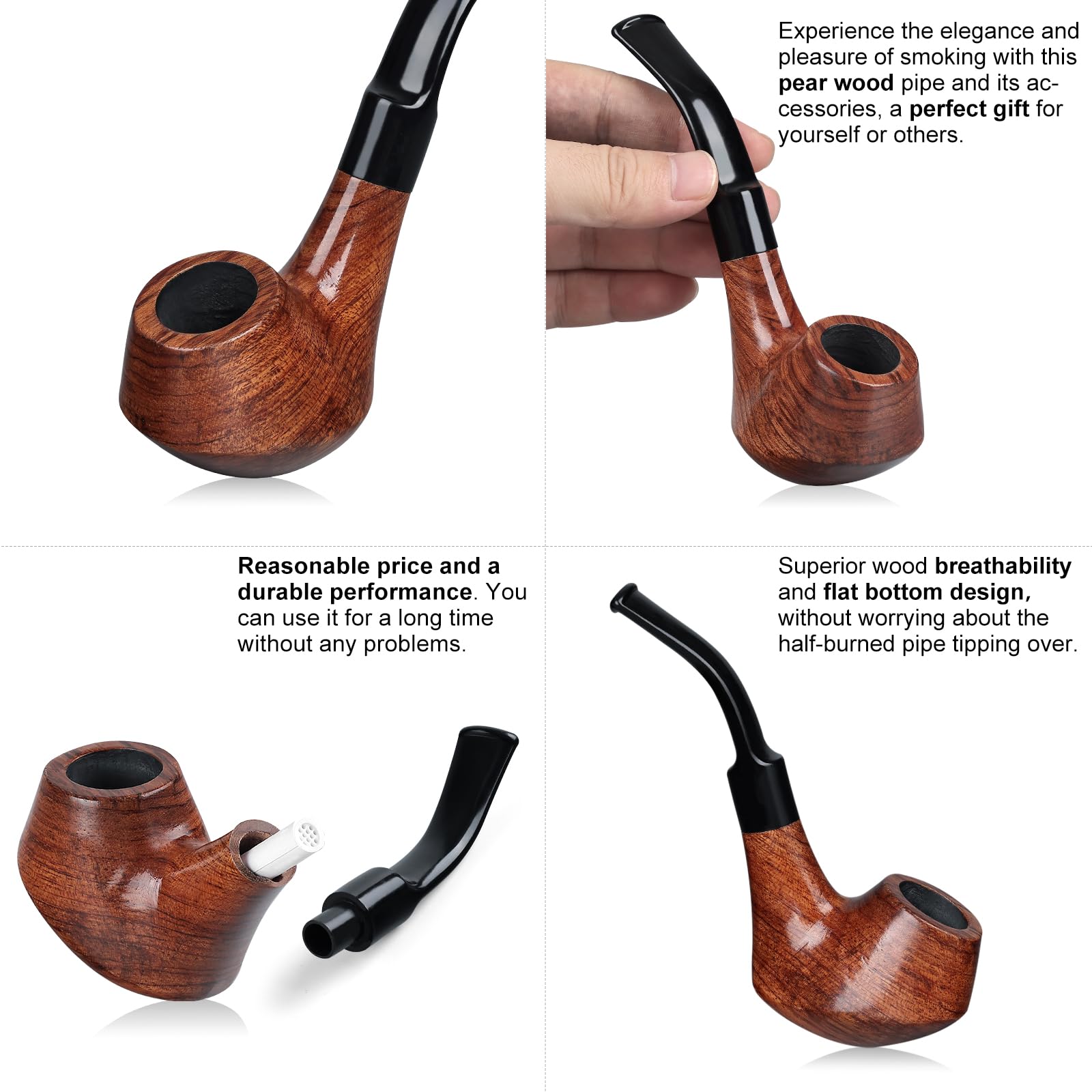 Joyoldelf Smoking Pipe, Wooden Tobacco Pipe with Gift Box, Creative Rosewood Tobacco Pipes for Smoking (no Need Tobacco Pipe Stand) with Pipe Scraper, 9mm Pipe Filter and Smoking Accessories