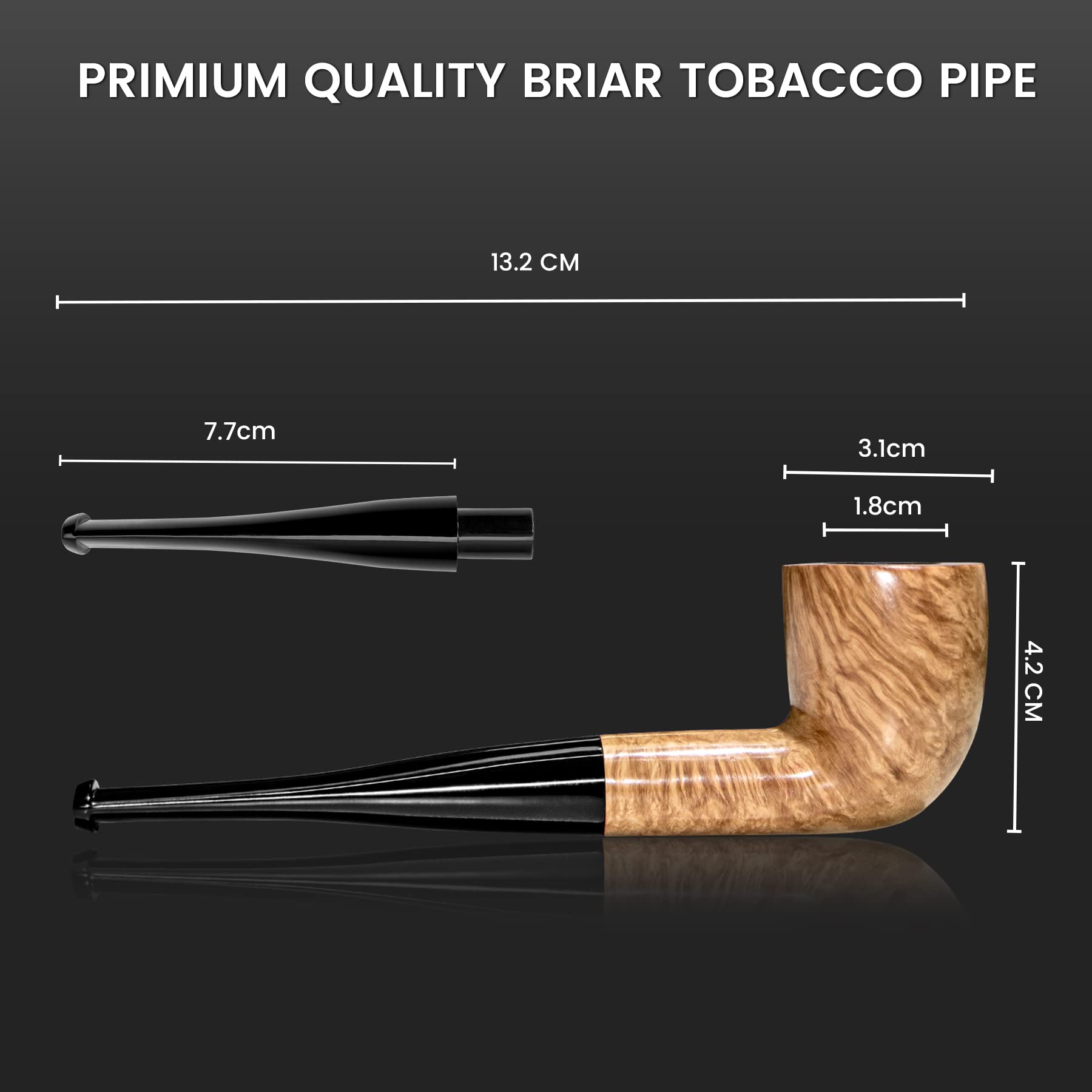 SPIPER smooth Briar Zulu Tobacco Straight pipe, 100% Quality Handmade pipe with smooth Acrylic Stem, Beginner Pipe，Great Gift for Father,friends (Light Brown)