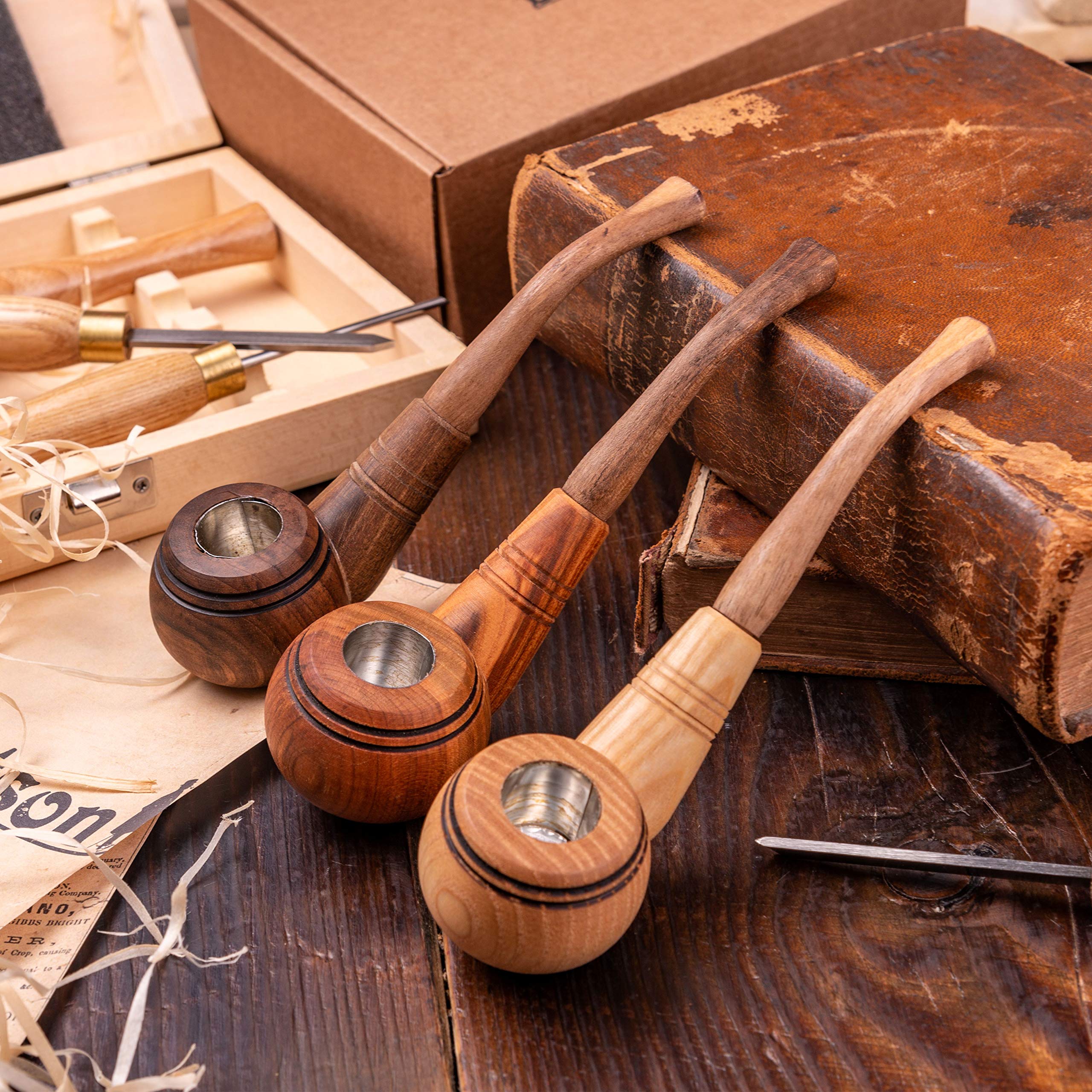 Dr. Watson - Wooden Tobacco Pipes, Set of 3, Classic Shape, Handmade from Natural Wood