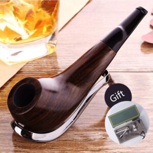 IRIVNG Handmade Straight Stems Ebony Wooden Smoking Tobacco Pipe with Accessories