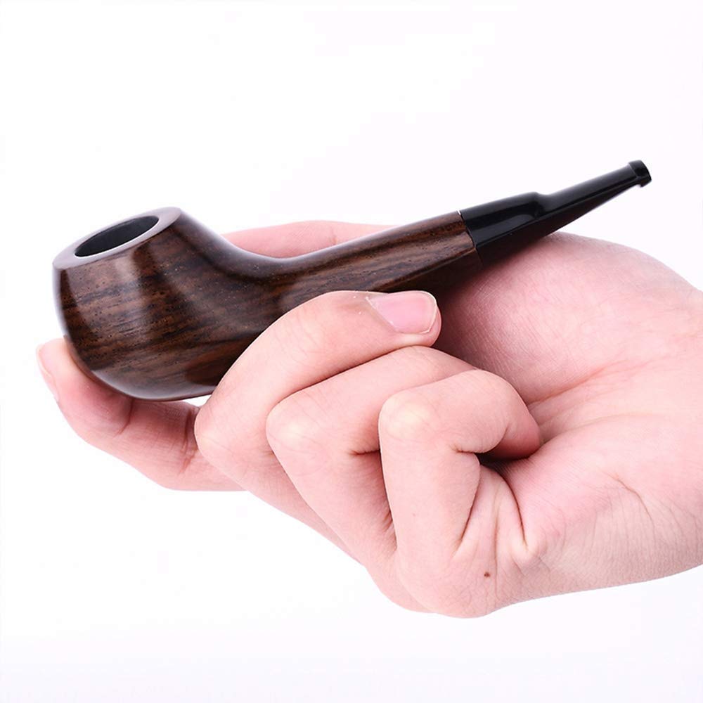 IRIVNG Handmade Straight Stems Ebony Wooden Smoking Tobacco Pipe with Accessories