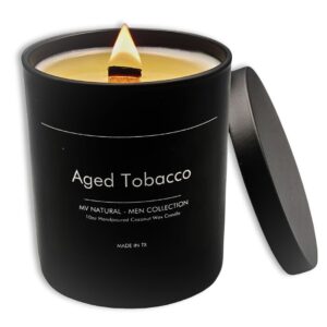 aged tobacco woodwick handmade candle | teakwood + tobacco scent | non-toxic ingredients | 10 oz | long lasting burn